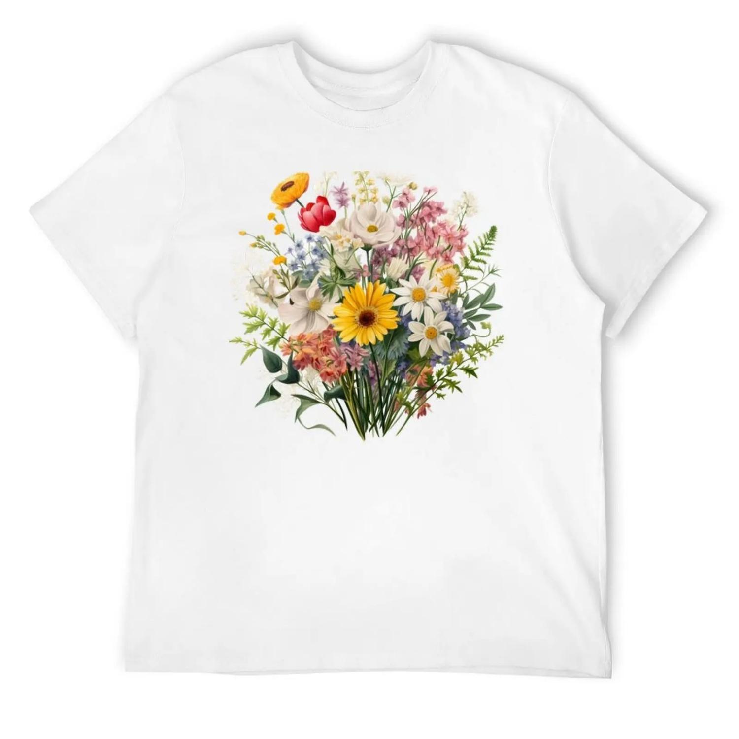 

Bouquet Wild Flowers Botanical Flower Nature T-Shirt oversized graphic tee aesthetic clothes mens workout shirts XXXXXL білий
