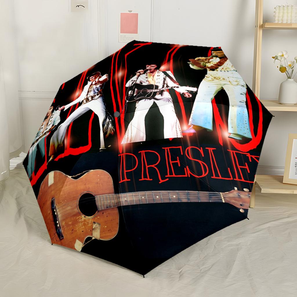 Elvis Presley Klavierperformance Outdoor Automatischer Regenschirm Stabiler 8-Rippen-Schaft Leicht für den täglichen Gebrauch im Freien Modebewusste