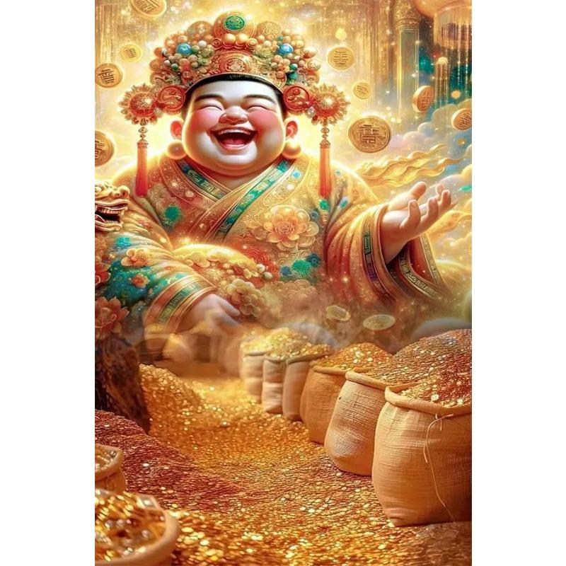 Fengshui God of Wealth Canvas Painting Wall Art Luxury Golden Lucky Money Gods Poster Prints For Office Living Room Home Decor