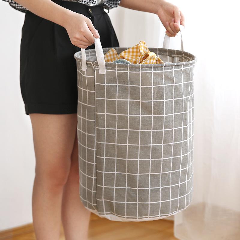Cotton Linen Plaid Foldable Laundry Hamper & Multifunctional Storage Basket