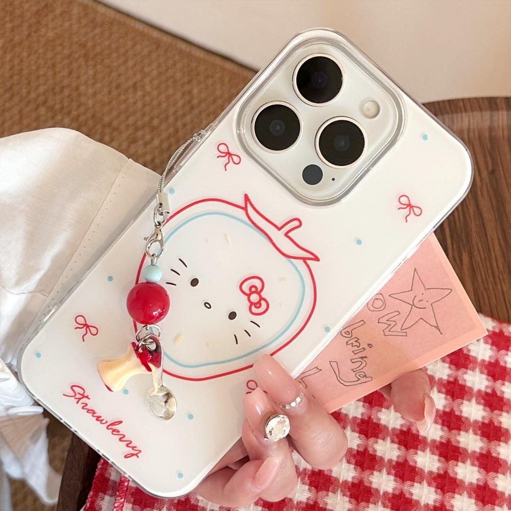 Cute Strawberry Cat IPhone 16 Case, Compatible with IPhone 17 Pro Max, Multi-Size Protective Case