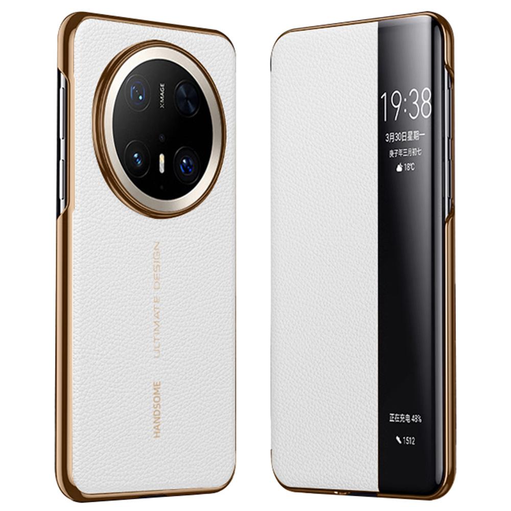 

Чехол для Huawei Mate 70 Pro+/Mate 70 Pro из натуральной коровьей кожи с окошком для просмотра, чехол для смартфона White