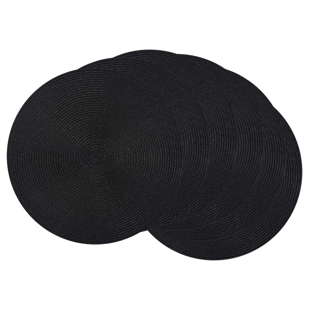 M-Modern-Round Braided Placemats Set Of 6 Table Mats For Dining Tables Woven Washable Non-Slip Place Mats 15 Inch Halloween Blac