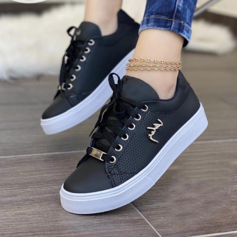 Fashion New 2025 Women Vulcanized Shoes Spring Trend Fashion Flat Casual Sneakers Women Lace Up Outdoor Walking Plus Size Women Sneakers