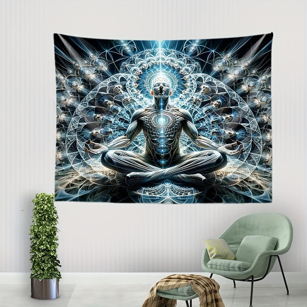 Cosmic Meditation Geometric Tapestry Swirl Sanskrit Symbol Living Room Yoga Meditation Room Spiritual Space Decor