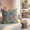 Colorful Flowers Cushion Cover Natural Linen Organic Fabric DoubleSided Printing Couch Pillow Covers Home Decor