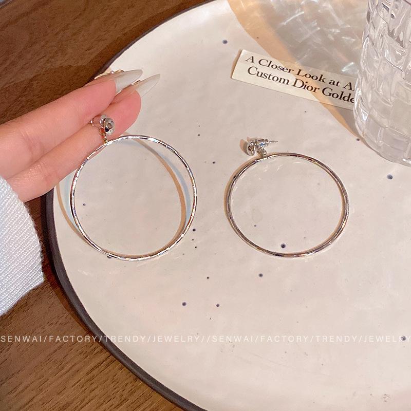 Korean Ins Style Rear Hanging Large Plain Ring Earrings Women's Niche Design Stud Earrings Fashion Temperament Earrings