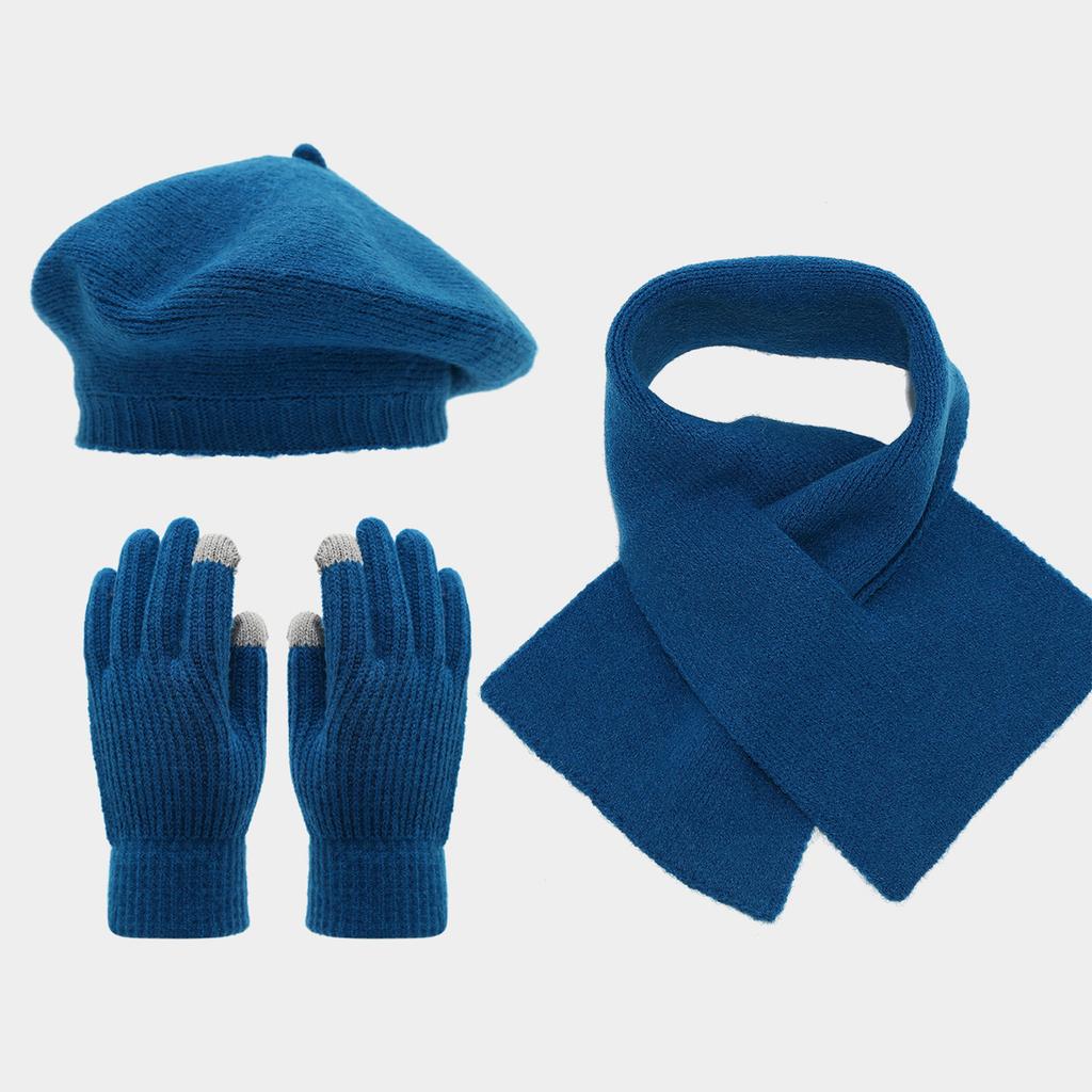 Damen 3-teiliges Winterset mit Baskenmütze, Schal und Touchscreen-Handschuhen für Wärme im Freien