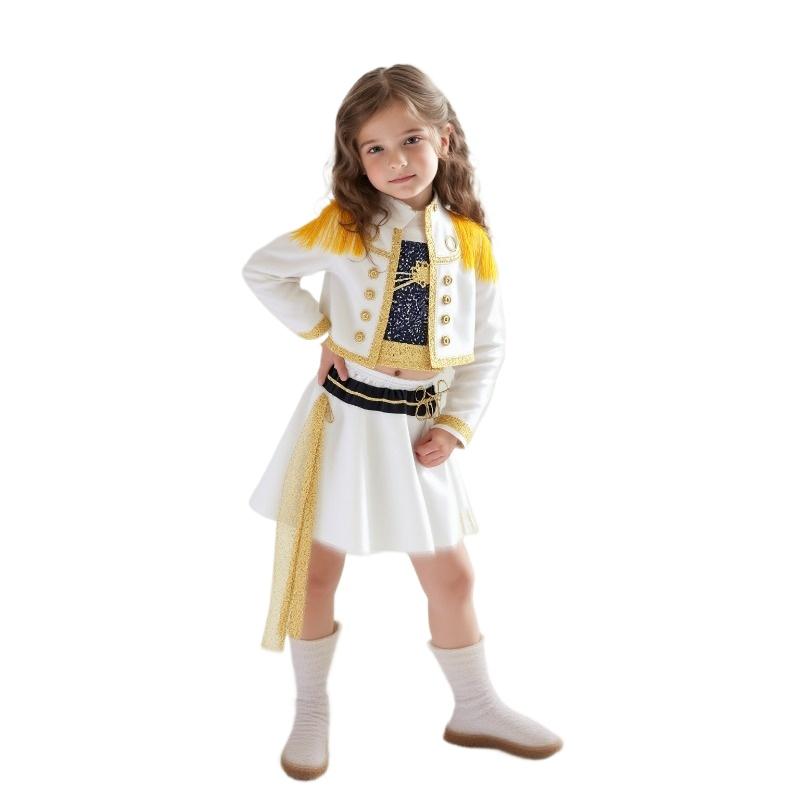 Girls Kpop Tassel Printing Cosplay Costume Kids Anime Cartoon Halloween Carnival Party Role Playing Dress Up Outfit