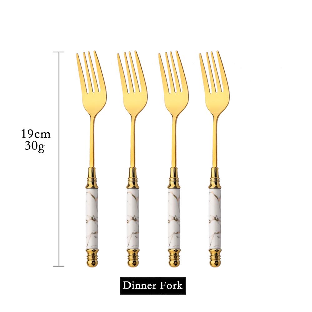 Mirror Ceramic Handle Tableware Set White Gold Flatware Fork Spoon Knife Set Stainless Steel Dinnerware Cutlery Set Dinner Set