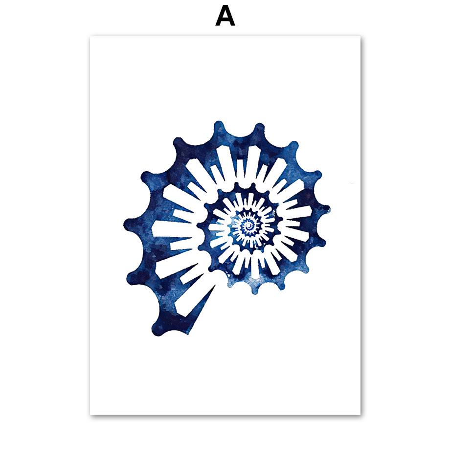 Nautical Navy Blue Sea Urchin Shell Starfish Octopus Turtle Poster Wall Art Print Canvas Painting Baby Bathroom Bedroom Decor