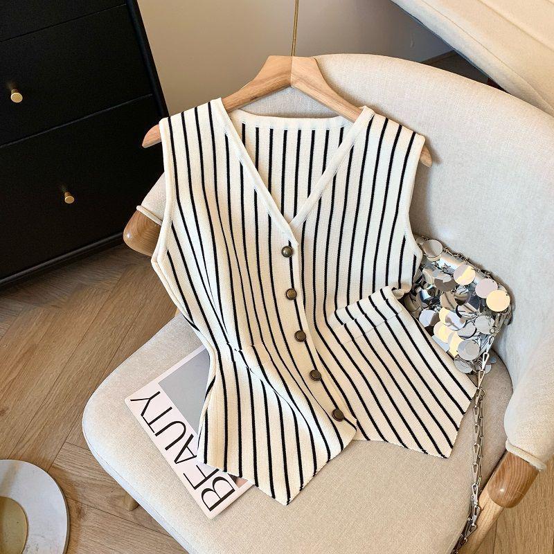 

Plus Size Hong Kong Style Retro Color Block Knit Vest - Super Cute Sleeveless Summer Top M [For 80-100 Jin] белый