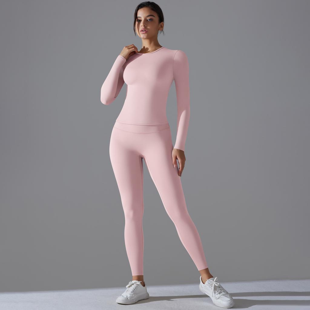 New Solid Color Double-sided Brushed High Elasticity High Waist Tight Fitting Hip Lifting Training Yoga Suit Set, Running Fitness Suit For Women
