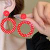 Retro Polka Dot Geometric Circle Earrings - Fashionable, High-End, European & American Style for Women