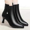 6cm Elegant Fashion Fall Winter Soft Leather Shoes Women Boots 2025 Black Med Kitten Heels Ankle Boots with Fur for Office Mom