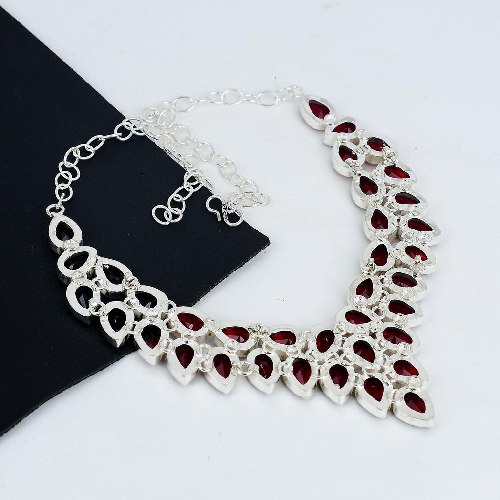 Güzel Kırmızı Garnet Taşlı El Yapımı 925 Ayar Gümüş Kolye, Eş İçin Kırmızı Garnet Gümüş Kolye, Unisex Kolye, Aşk İçin Doğum Günü Hediyesi
