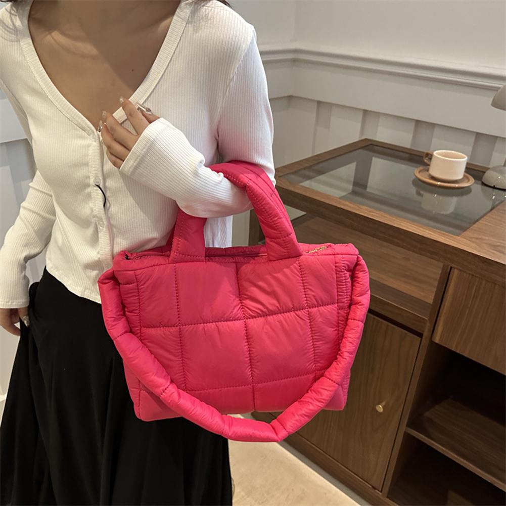 Women Quilted Shoulder Bag Puffer Tote Handbag Large Capacity Travel Top Handle Bag Commute Crossbody Bags Puffy Messenger Bag