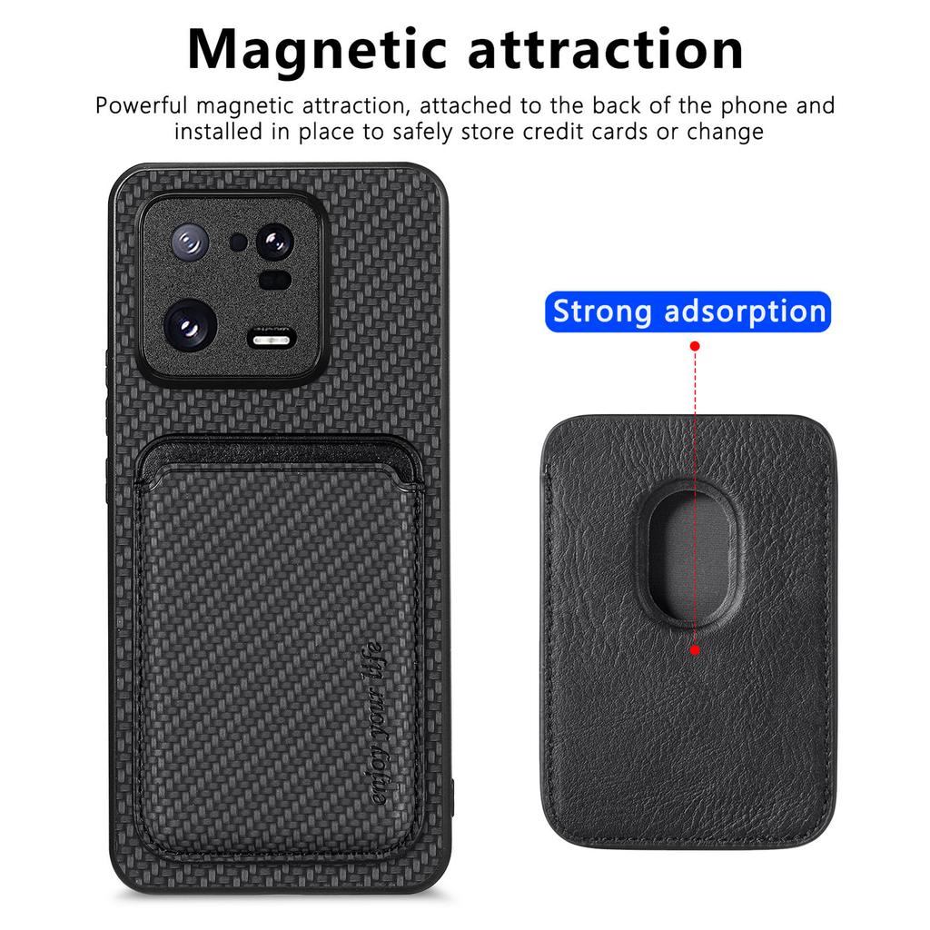 For Xiaomi 13 Pro 5G Detachable Card Holder Carbon Fiber Texture Phone Cover PU Leather+TPU+PC Phone Case
