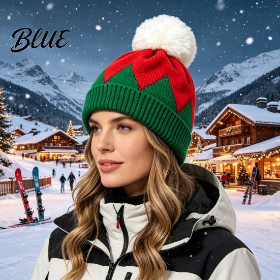 Breathable Warm Winter Hat Women Christmas Elf Hat, Cozy Knit with Pom Casual Accessories for Pom, Stretchy Skull Cap Outdoor Cold Weather Soft