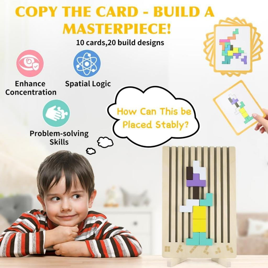Wooden Stacking Puzzle Toy for 3+ Year Olds Kids,Wooden Stacking Puzzles Brain Teasers 3D Russian Blocks Board,Montessori Toys