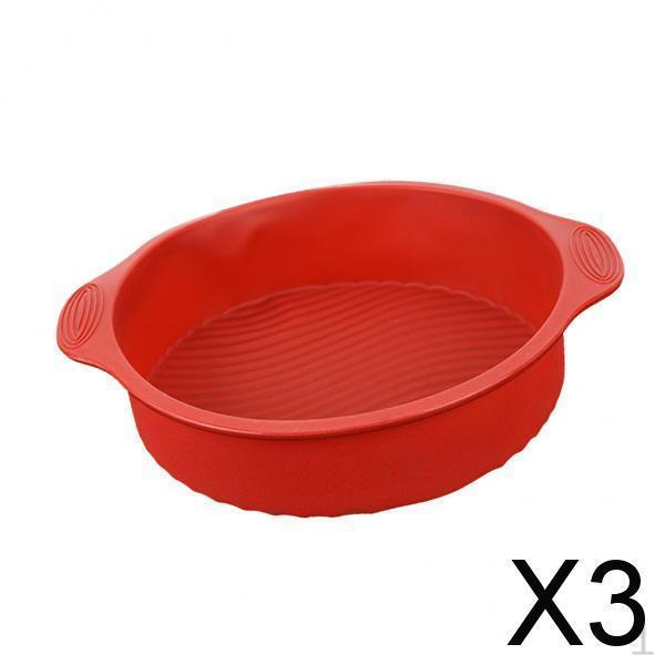 3xSilicone Bakeware Round Mould Cake Tin Non Stick Red Pan Baking Tray