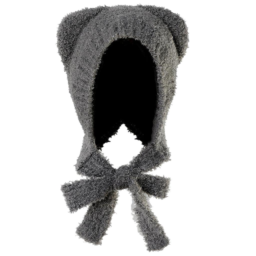 Bear Ear Beanie Cap Knit Ear Muff Hat for Girls Y2K Women Windproof Ear Flap Skull Hat for Outdoor Activity Casual Hat