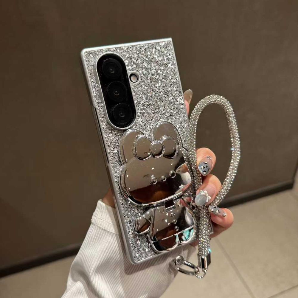 

Легкий блестящий элегантный чехол для Samsung Galaxy Z Fold 7 6 5 4 3, портативный ремешок на запястье, многофункциональная крышка с зеркалом и подставкой Galaxy Z Fold5