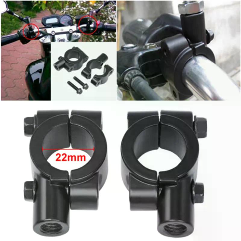 Motorcycle Rearview Handlebar Mirror Mount Holder Adapter Clamp Base 8mm 10mm 7/8" Black Aluminum Universal Motorcycle Tool
