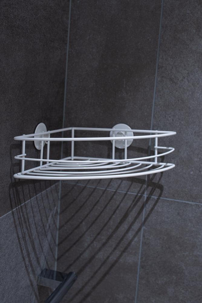 AWD INTERIOR 1475 shower shelf, white self-adhesive corner painted steel