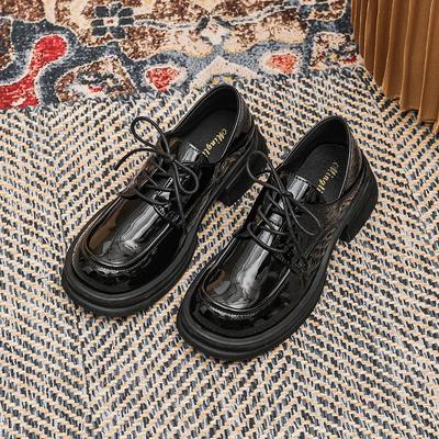 2024 2024 Décolleté con Zeppa Grossa Stile Britannico Donna Primavera Autunno Stringate Tacchi Alti Spessi Mocassini Donna Punta Rotonda Scarpe in Vernice