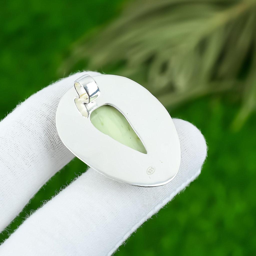 Natur Serpentin Edelstein Anhänger Grün 925 Sterling Silber Indischer Schmuck