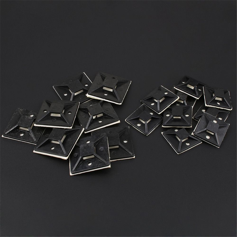 100pcs Black Car Clip/Clamp Mount Zip Tie Base Self Adhesive Cable Tie Base Removable Cable Holder