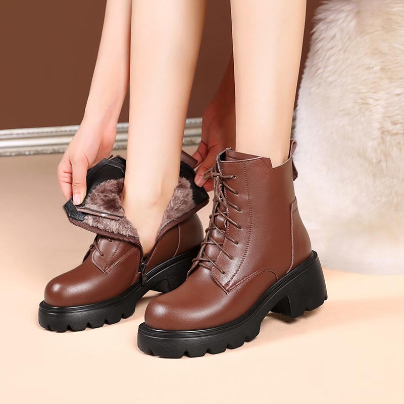 Fashion AIYUQI Women Winter Boots High-heel 2025 New Genuine Leather Short Boots Women British Style Wool Warm Women Ankle Boots