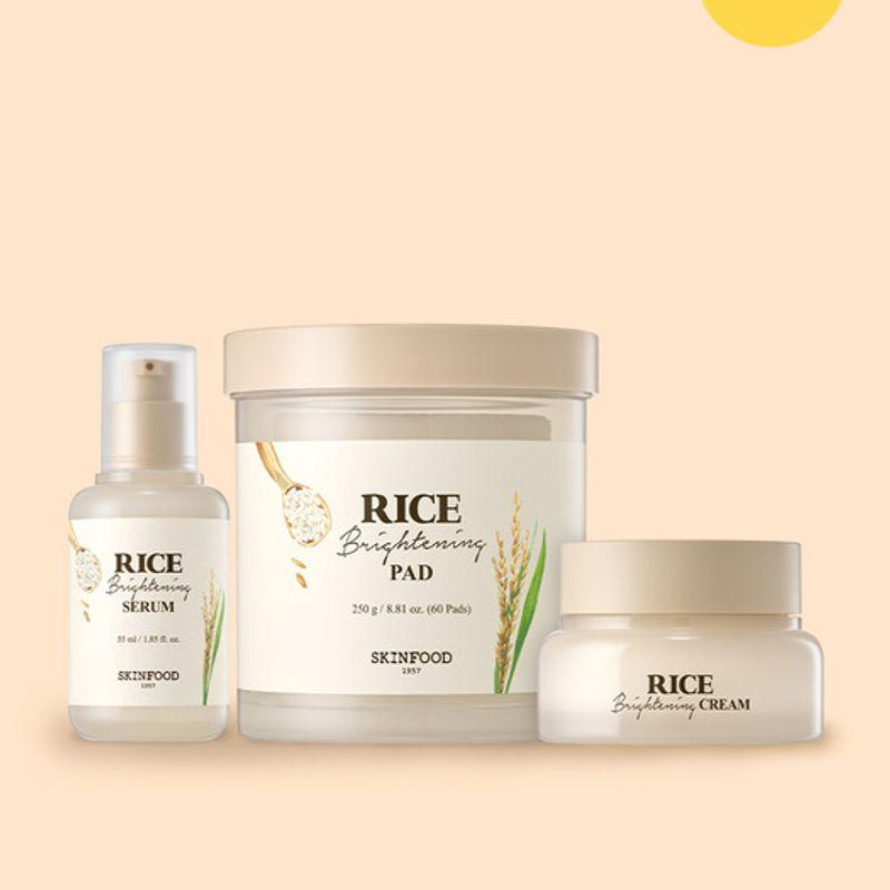 SKINFOOD [Moisturizing Glow 3-piece Set] Rice Toner Pads (60 sheets) + Serum + Cream select
