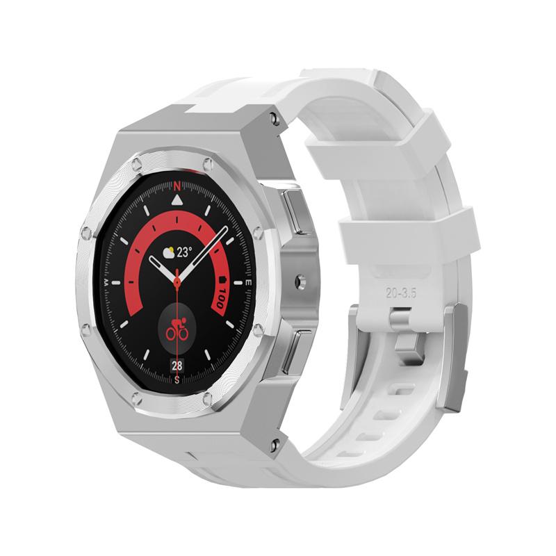 Caixa de metal clássica pulseira de aço inoxidável para Samsung Galaxy Watch 5 Pro 45mm Kit de modificação para Galaxy Watch 5Pro Correa de borracha