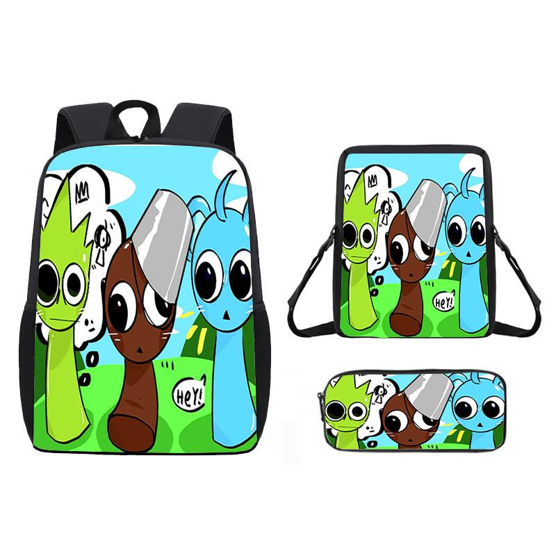 Incredibox Sprunki Pattern Backpack Shoulder Bag Pencil Case Three Set Piece