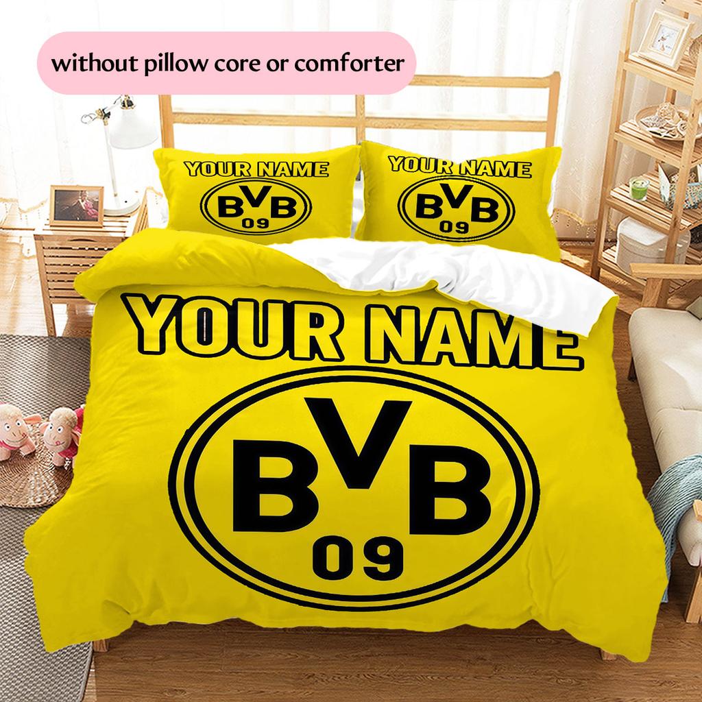 Custom Name,Borussia Dortmund Pattern Bedding Home Decoration Birthday Gift ( 1 Duvet Cover + 2 Pillowcase, Without Core),fan Merchandise.