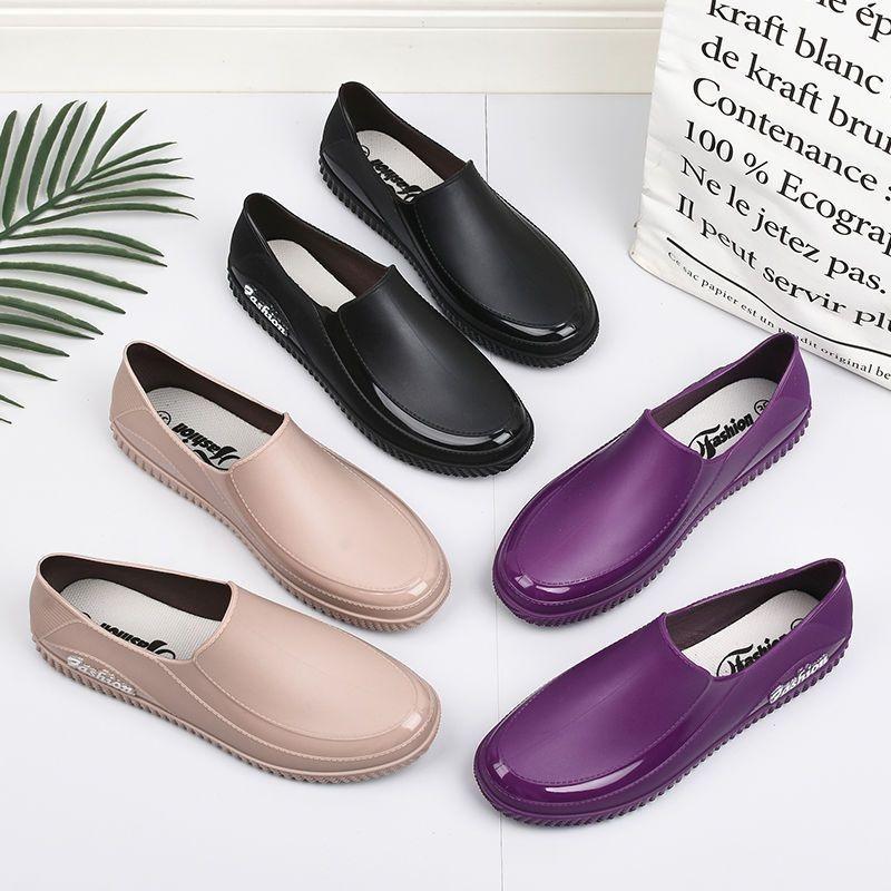 Water shoes women's low-top short tube shallow mouth rain shoes waterproof integrated plus fixed plush non-slip fashionable work rain boots