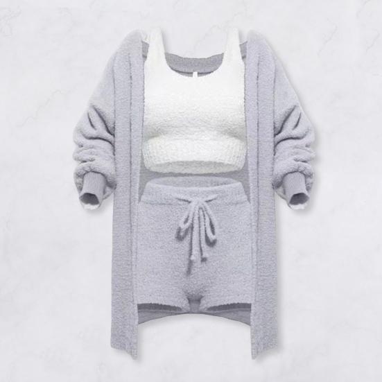 

3 шт./комплект женский жилет шорты пальто комплект длинный рукав плотный пальто V-образный вырез без рукавов топ завязка на резинке на талии короткие брюки повседневная одежда на каждый день M розовый