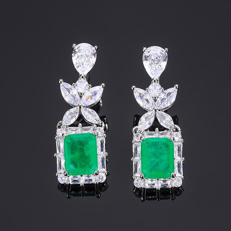 Jewelry Pink Zircon Earrings S925 Silver Needle Earrings Women's Fashion Imitation Paraiba Gemstone Earrings