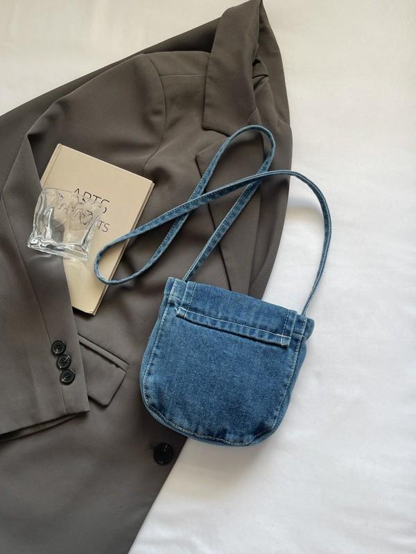 Streetwear Denim Crossbody Bag For Women With Magnet Closure For Casual Day Use