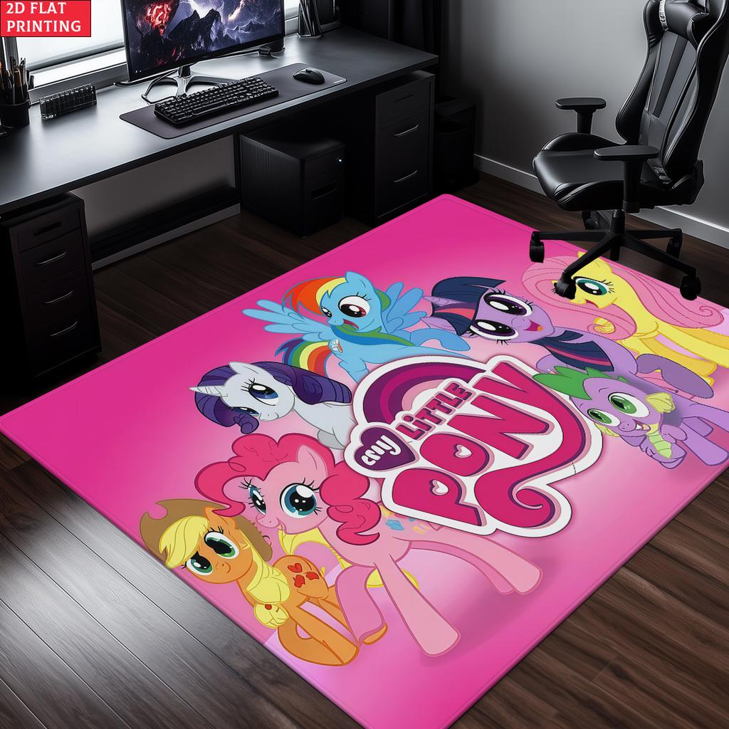 Cute Cartoon Pony Area Rug,Starry Gradient Theme Non-slip Floor Mat,Decorative Carpet for Kids Room Bedroom,Washable Home Gift