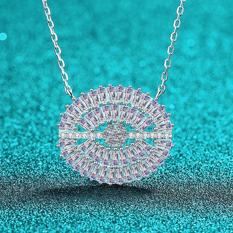 Elegant Sterling Moissanite Necklace Women Geometric Faceted Oval Pendant Cross Chain Fashionable Daily Wear 925 Sterling Silver