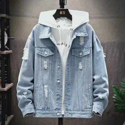 Men's Trendy Ripped Denim Jacket - Autumn Korean Style, Loose and Casual