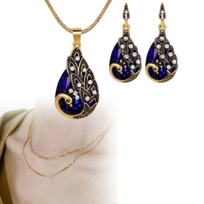Elegant Alloy Peacock Jewelry Set Beautifully Crafted Gemstone Necklace And Earrings