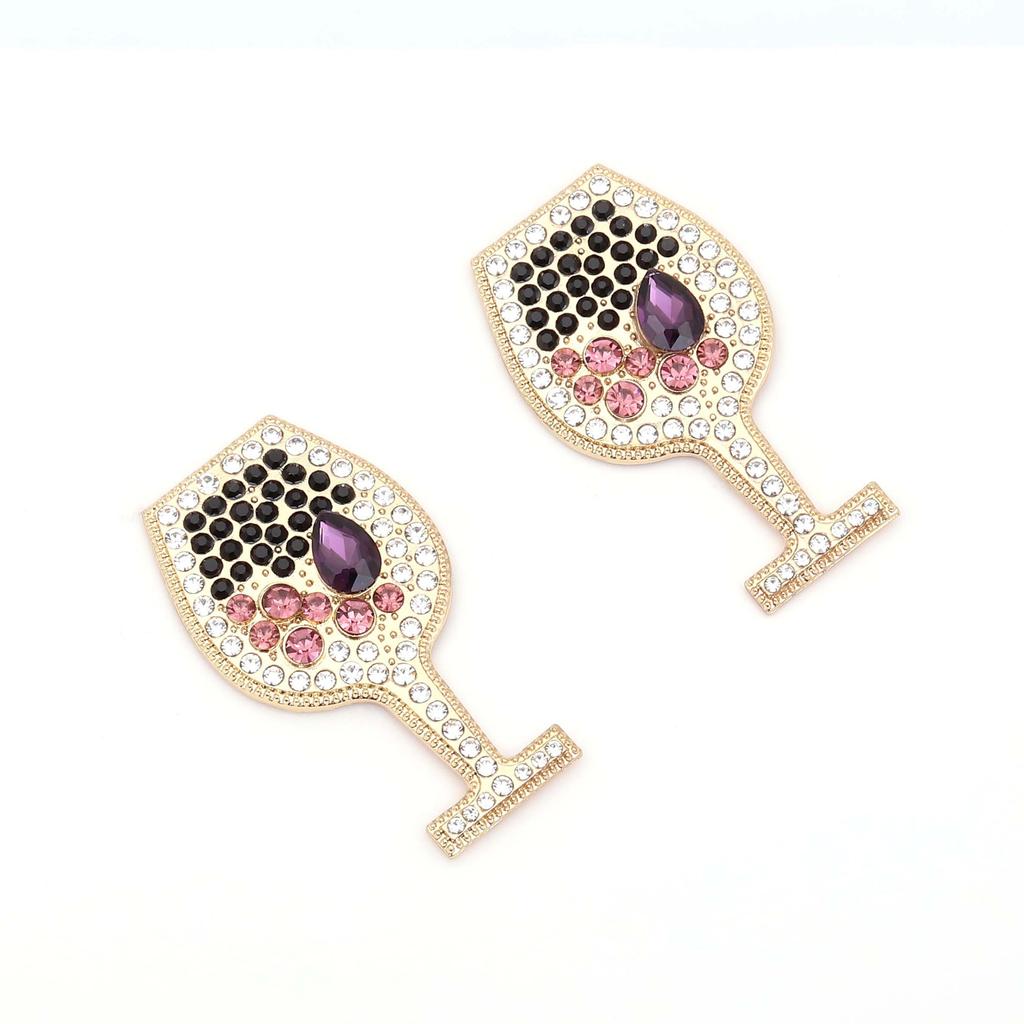 European and American Trends Full of Diamonds Creative Fashion Goblet Earrings Temperament Versatile Set with Colored Diamonds Wine Glass Earrings 