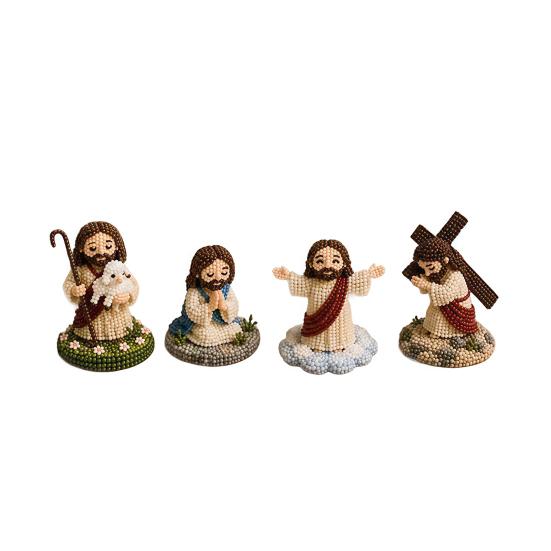 DIY Christian Beading Kit, Cute 4-Pack Tiny Beaded Jesus/Mary DIY Kit, Handmade Mini Faith Beads Craft with Instruction for Beginners, Craft