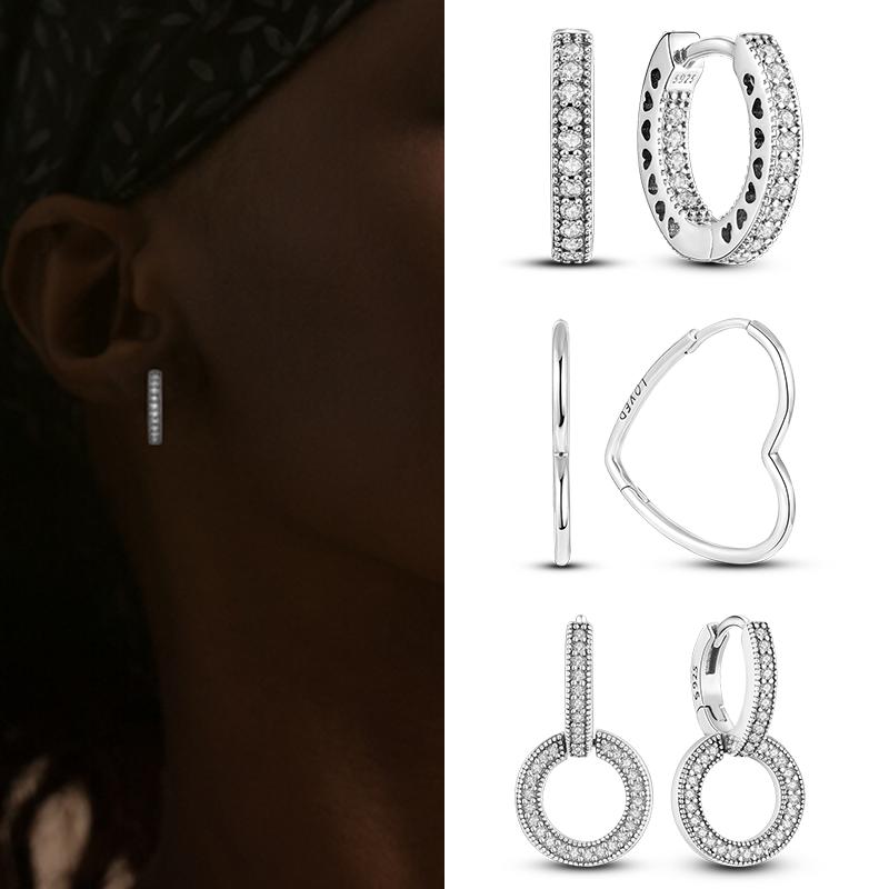 925 Sterling Silber Herz Ohrringe Passen Charms Creolen Für Frauen Mädchen Stecker Ohrringe Feiner Schmuck Geschenke
