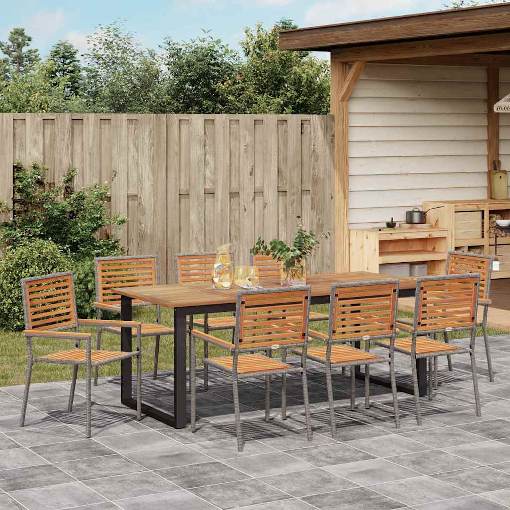 Garden Dining Set 9 Pcs Grey Solid Acacia Wood