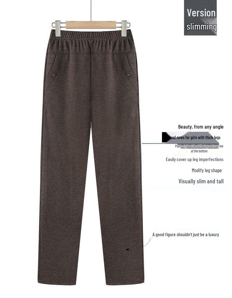 High Waist Plus Velvet Pants - Autumn/Winter Loose Fit for Mid-aged & Elderly Women